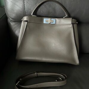 FENDI peekaboo Gray Leather Handbag medium size